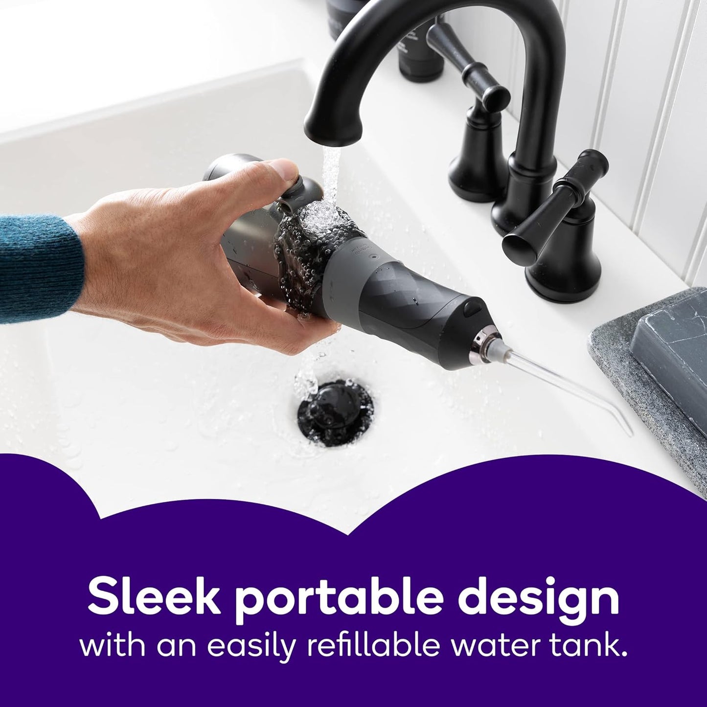 Cordless Electric Water Flosser for Effective Dental Care (3 Modes, Black) | Plaque Removal for Braces & Dental Work | Portable Design with Refillable 110ml Tank