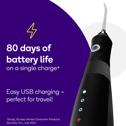 Cordless Electric Water Flosser for Effective Dental Care (3 Modes, Black) | Plaque Removal for Braces & Dental Work | Portable Design with Refillable 110ml Tank