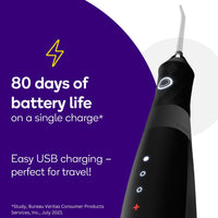 Cordless Electric Water Flosser for Effective Dental Care (3 Modes, Black) | Plaque Removal for Braces & Dental Work | Portable Design with Refillable 110ml Tank